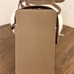 H inspired Cell Phone Crossbody Case. Elegant Tan Leather